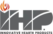 Logo for Innovative Hearth Products: IHP letters in gray with a flame icon and curving lines, text INNOVATIVE HEARTH PRODUCTS.