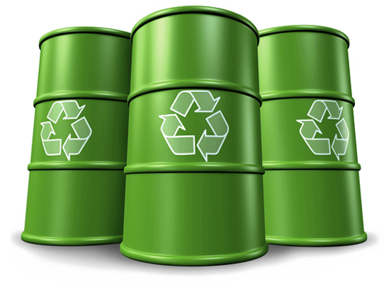 three green containers