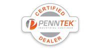 Certified Penntek dealer badge with orange and gray logo on white background