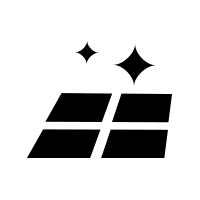 Black stylized window with four panes and two sparkle icons above it