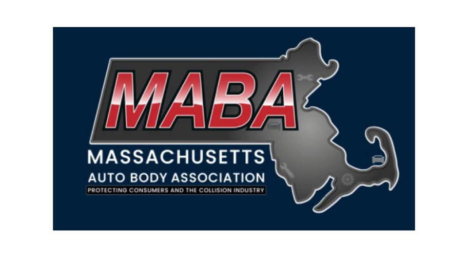 MABA Massachusetts Auto Body Association logo with red lettering and a gray Massachusetts map outline