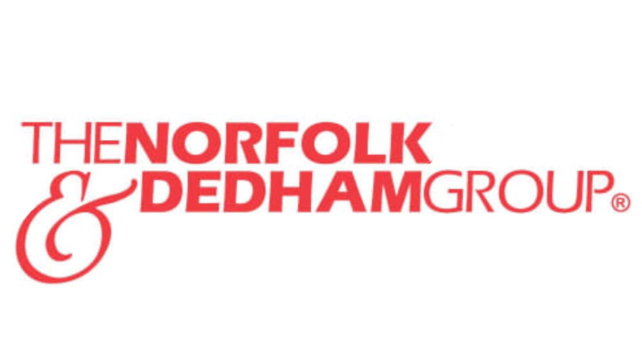 The Norfolk & Dedham Group logo in red text on a white background