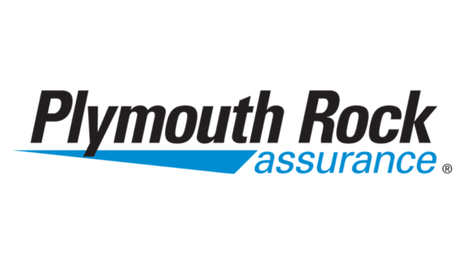Plymouth Rock Assurance logo in black and blue text with a blue underline
