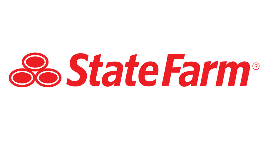 State Farm logo in red with three red oval icons on a white background