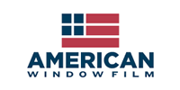 Logo for American Window Film: Flag graphic above dark blue text.