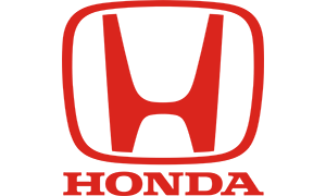 Red Honda logo inside a red square. Below it is the word HONDA in red.