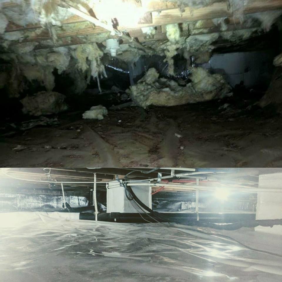 A picture of the inside of a basement with a lot of insulation and pipes.