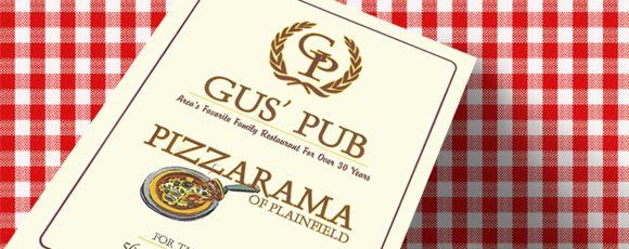 Gus's Pub menu over cloth