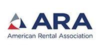Logo for the American Rental Association featuring a tricolor triangle icon next to the bold blue letters