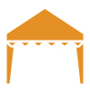 An orange icon of a canopy tent with a peaked roof and a scalloped valance.