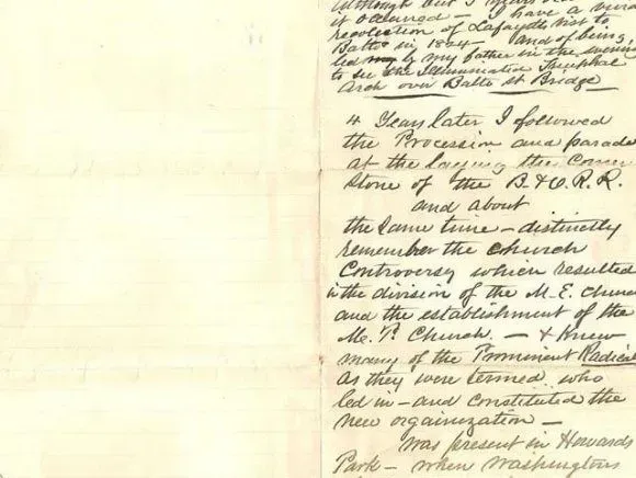 A scan of a handwritten document featuring cursive script on aged paper, containing various dates and biographical entries.