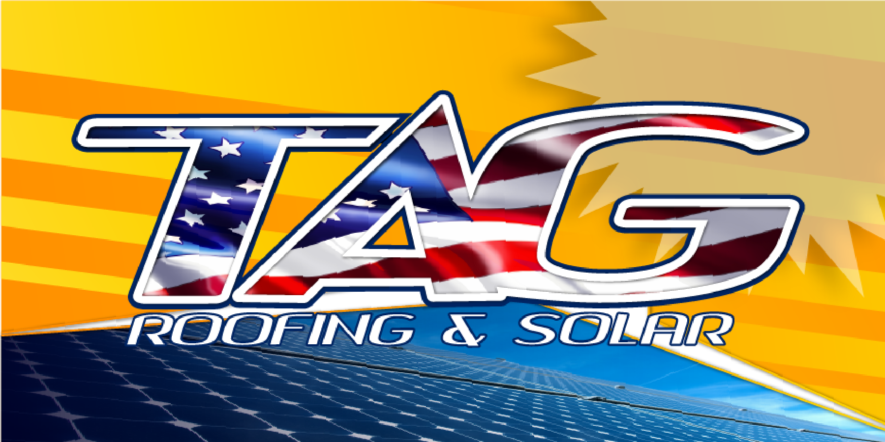 A logo for tag roofing and solar with an american flag on it