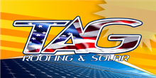 A logo for tag roofing and solar with an american flag on it