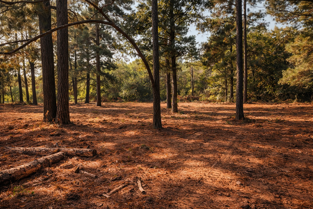 Gravel driveway with wooden fences on either side leading towards an archway and buildings in the distance.