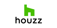Houzz logo: Green house icon above the word "houzz" in black.