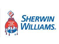 Sherwin-Williams logo: red paint can pouring red paint over a blue and white globe, with "Cover the Earth" text.