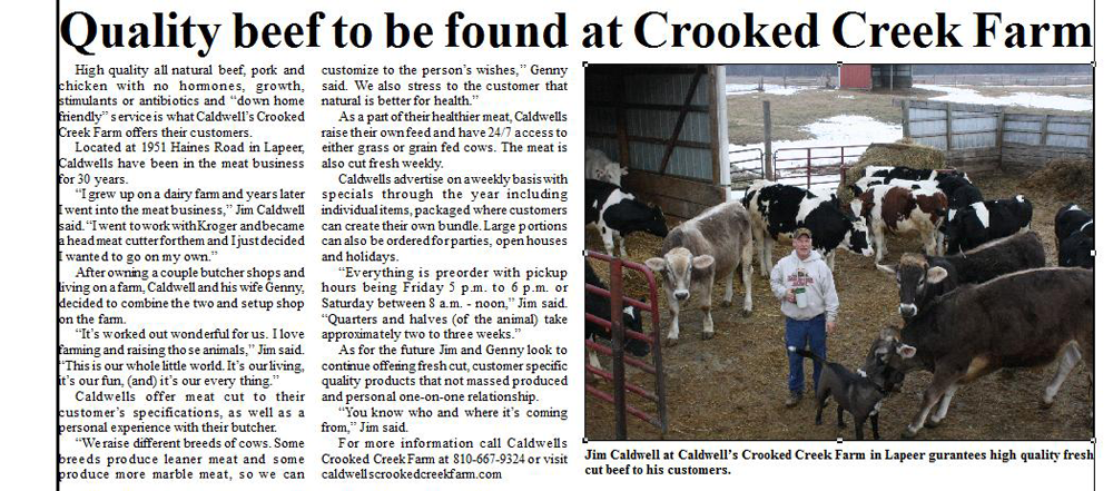 Caldwell's Crooked Creek Farm | Butchers | Lapeer, MI