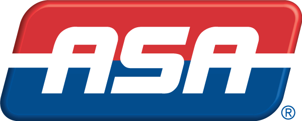 A red white and blue asa logo on a white background