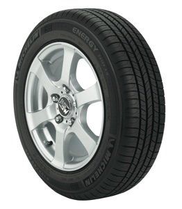 A michelin energy tire on a silver rim