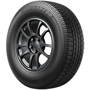 A laredo cross country tire on a black rim