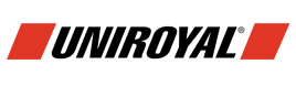 A red and black logo for uniroyal on a white background