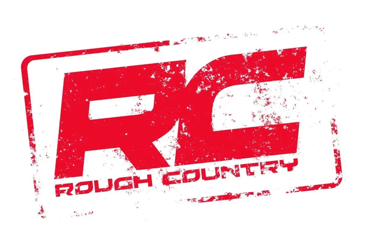 A red rough country logo on a white background