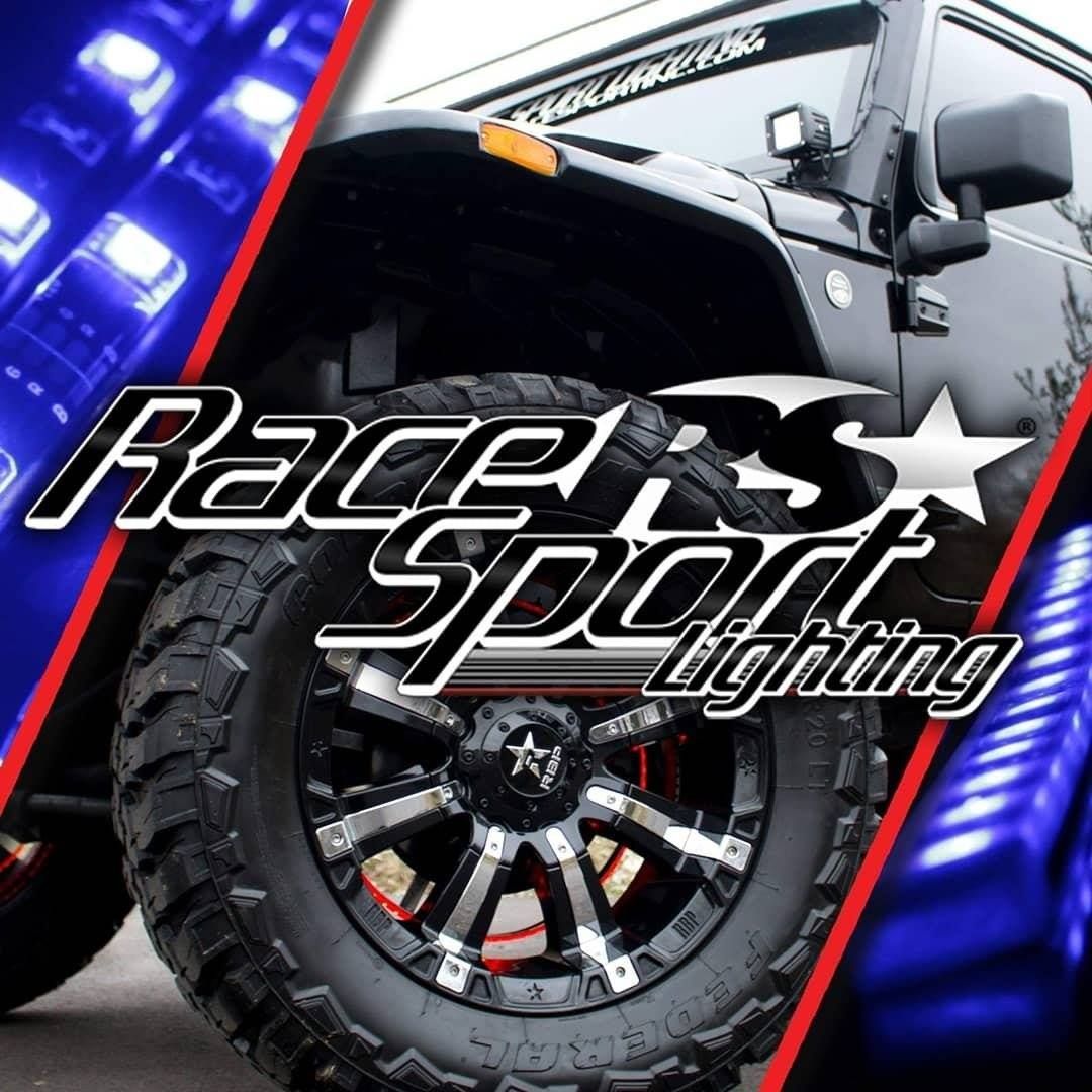 A picture of a jeep with the words race sport lighting on it