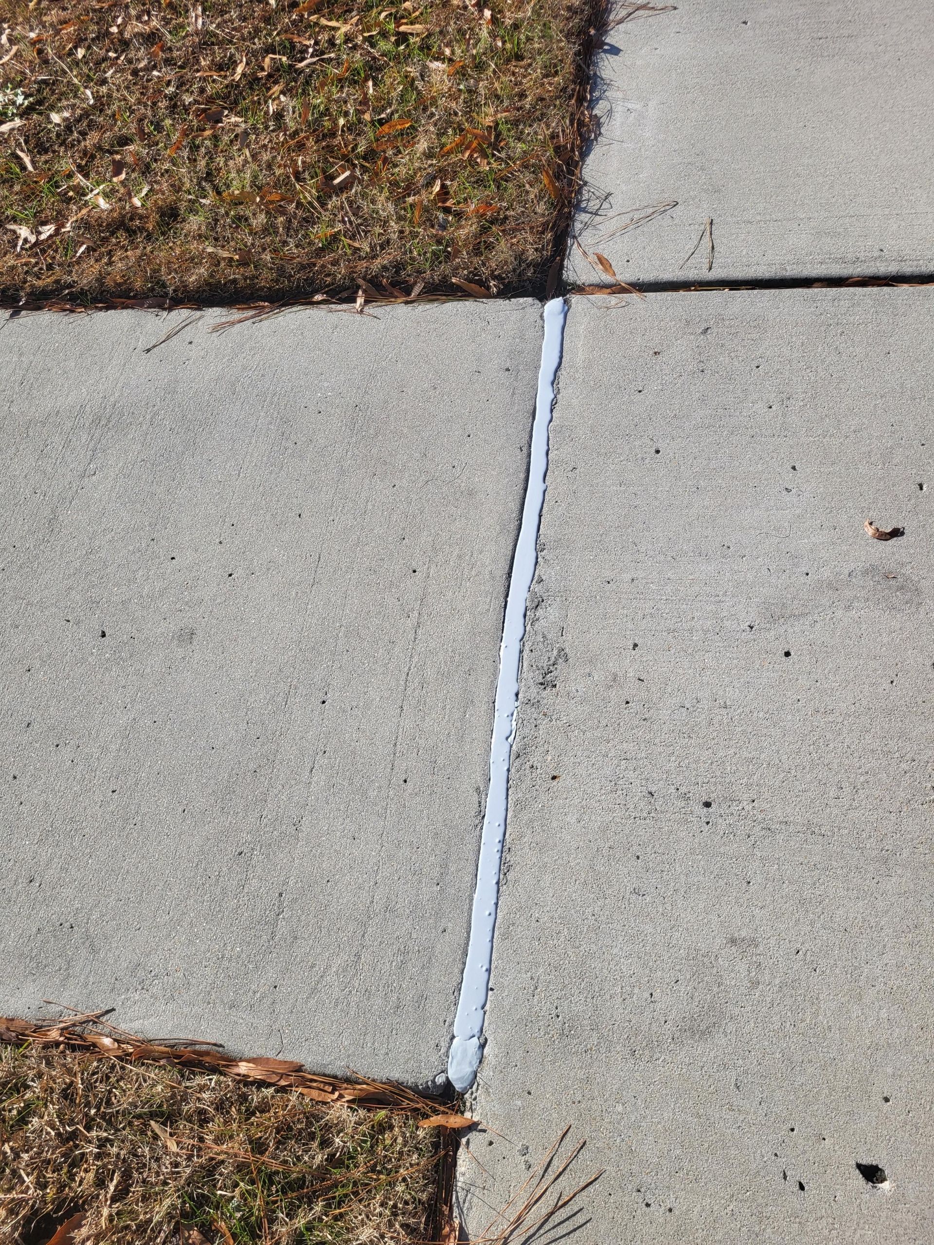 A concrete sidewalk with a white line on it