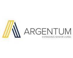 The logo for argentum expanding senior living is yellow and blue.