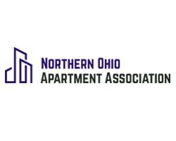 The logo for the northern ohio apartment association is purple and white.