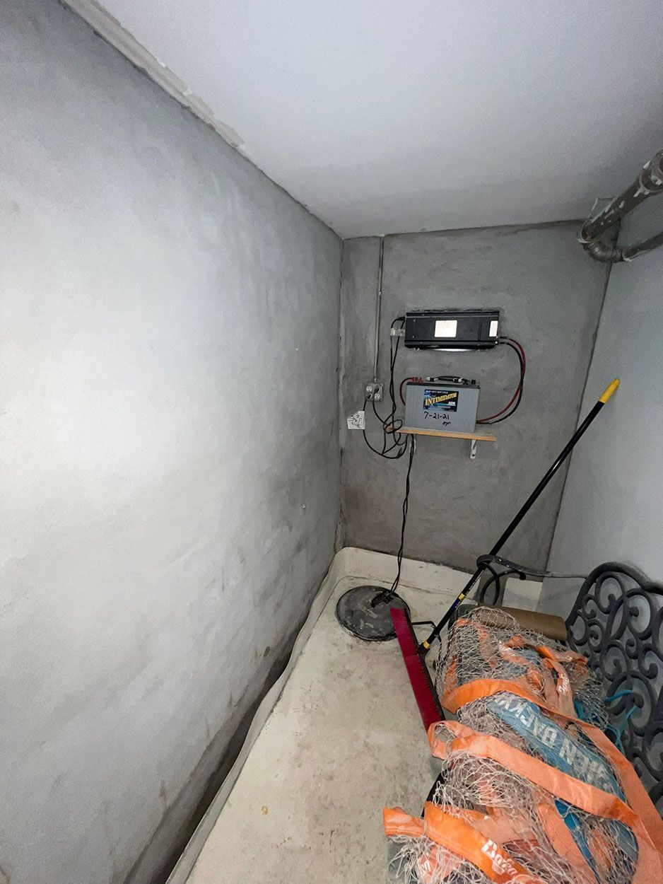 A room with a newly repaired wall