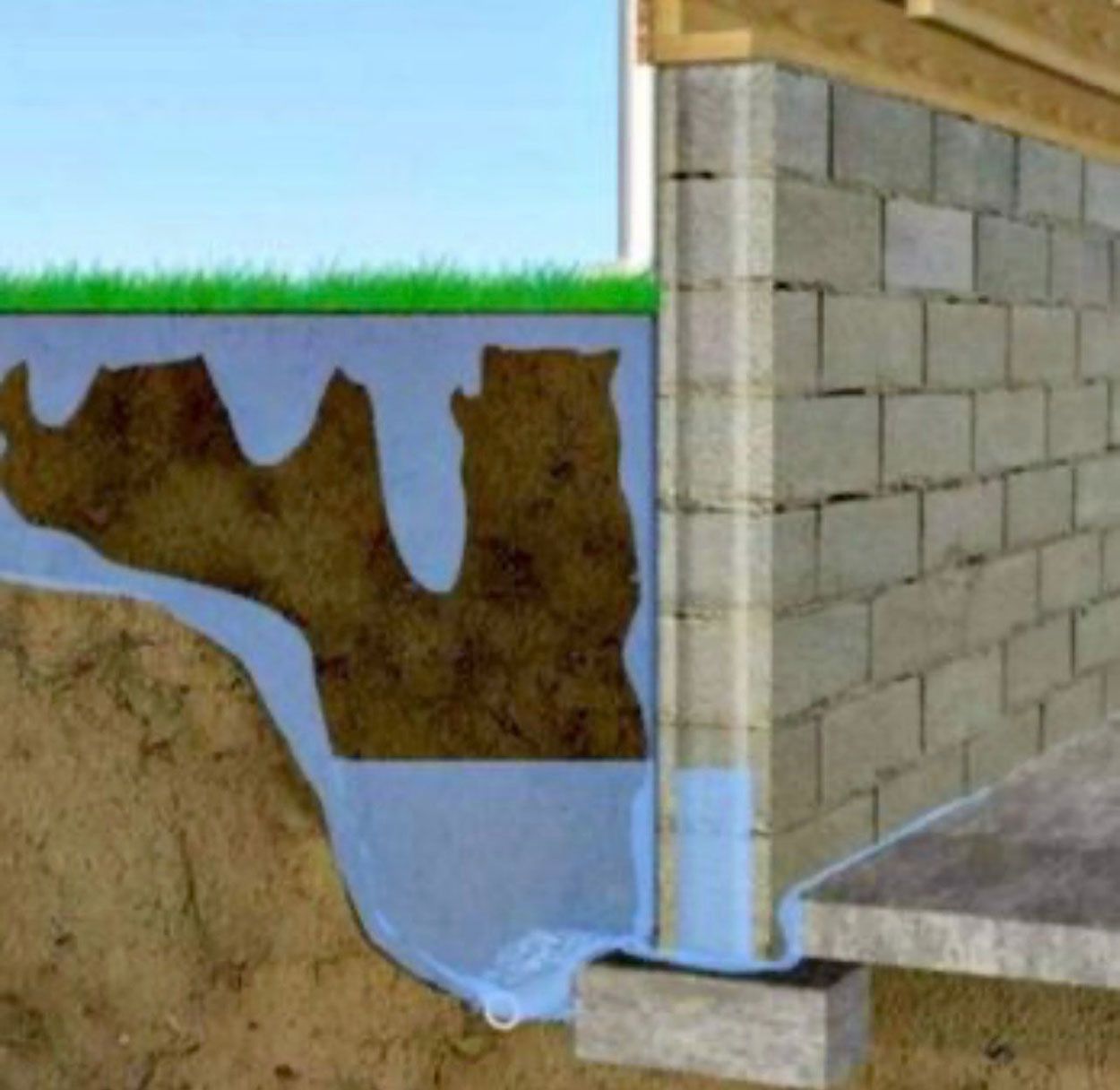 A drawing of a brick wall with water leaking