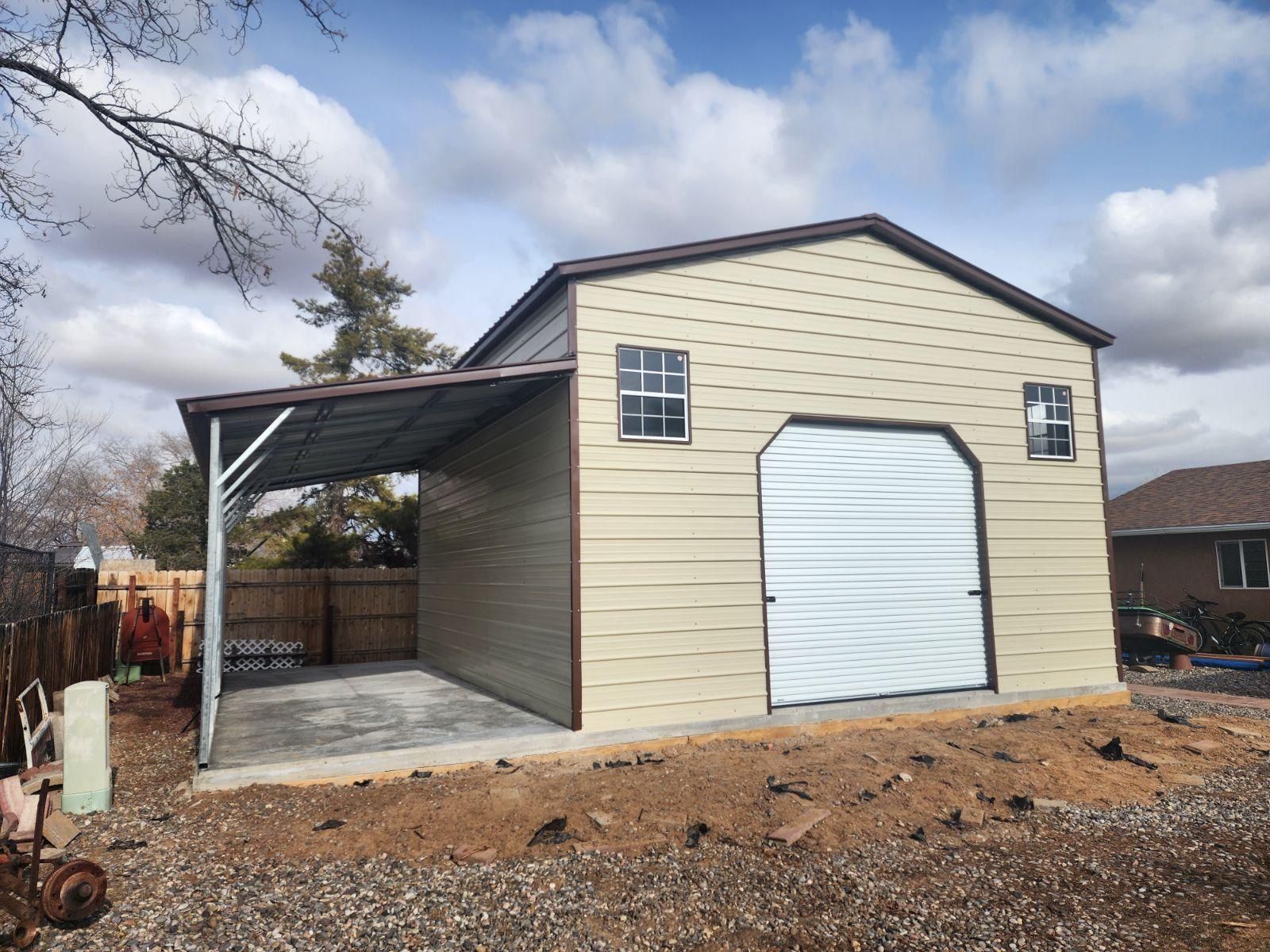 A garage with a carport attached to it