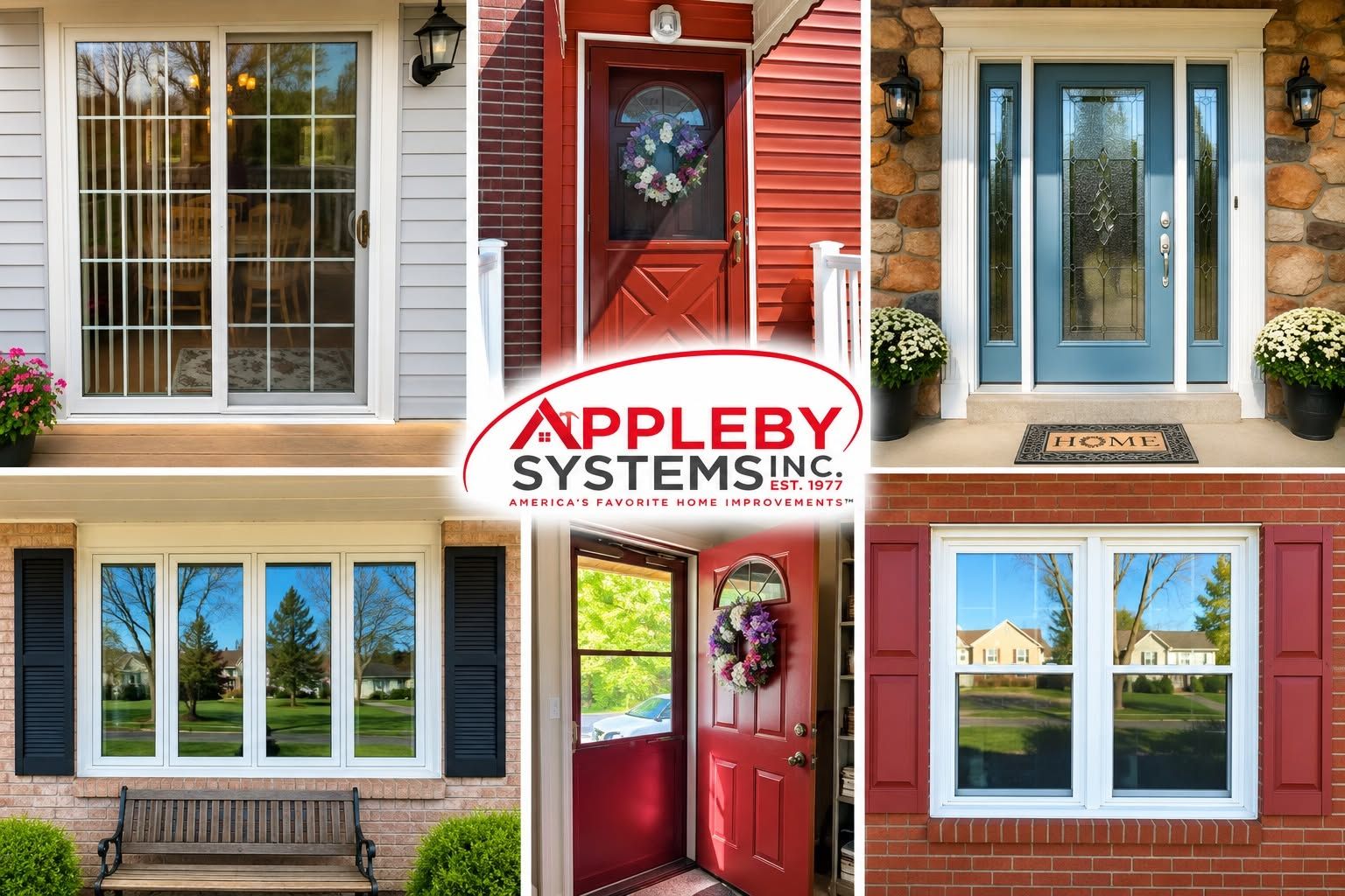 Collage of decorative house doors and windows with Appleby Systems Inc. logo in the center