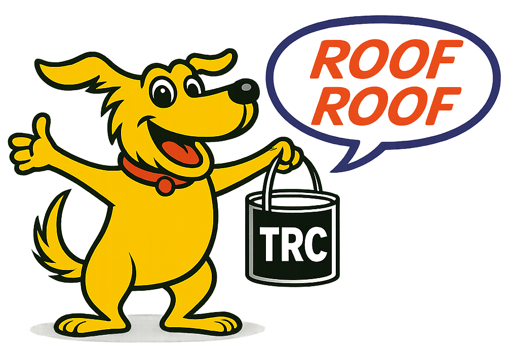 Yellow cartoon dog holding a paint bucket, giving thumbs up, with 