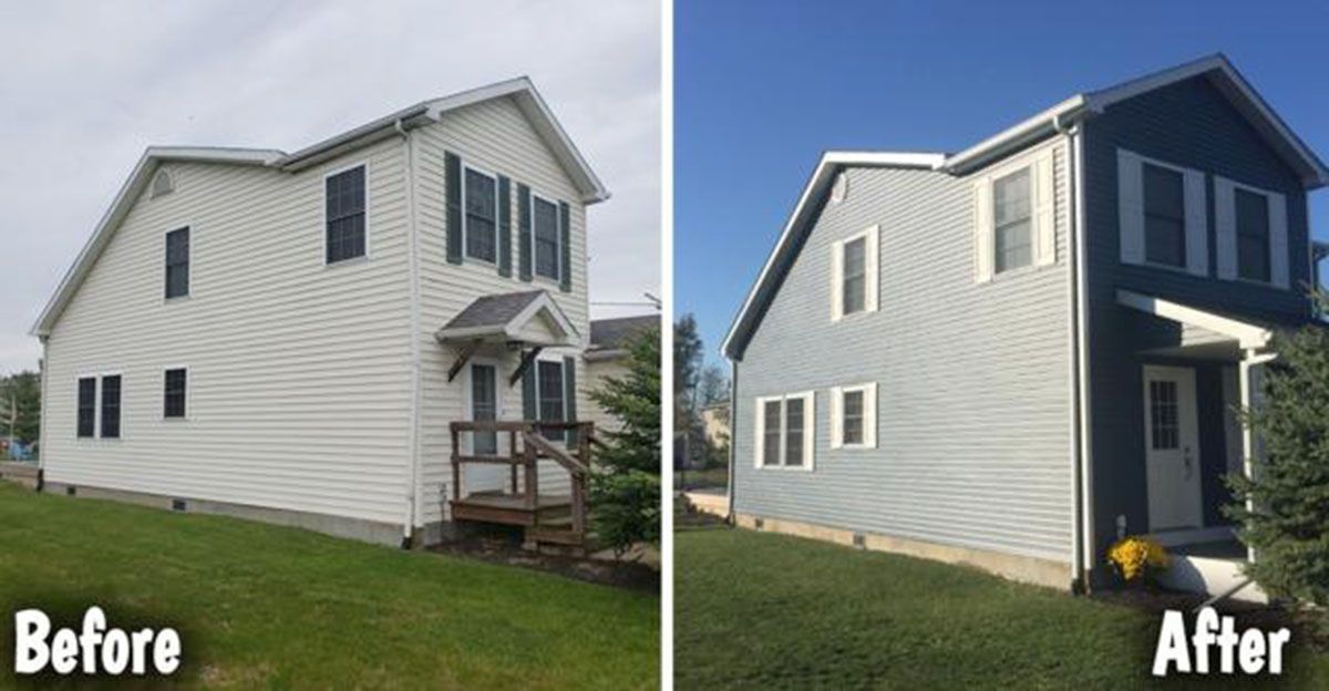 Before-and-after of a two-story house