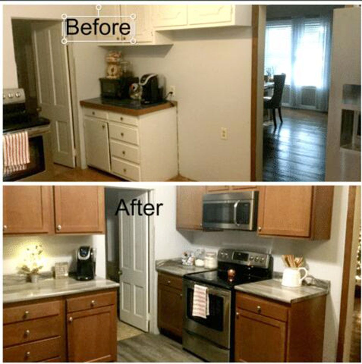Side-by-side kitchen renovation comparison