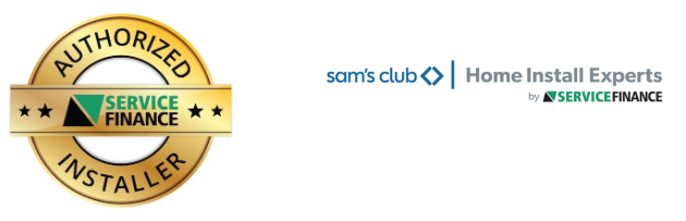 Logos for Service Finance, Sam's Club Home Install Experts. Gold seal: Authorized Installer.