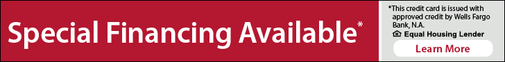 Red banner ad reading “Special Financing Available” with a green “Learn More” button on the right.