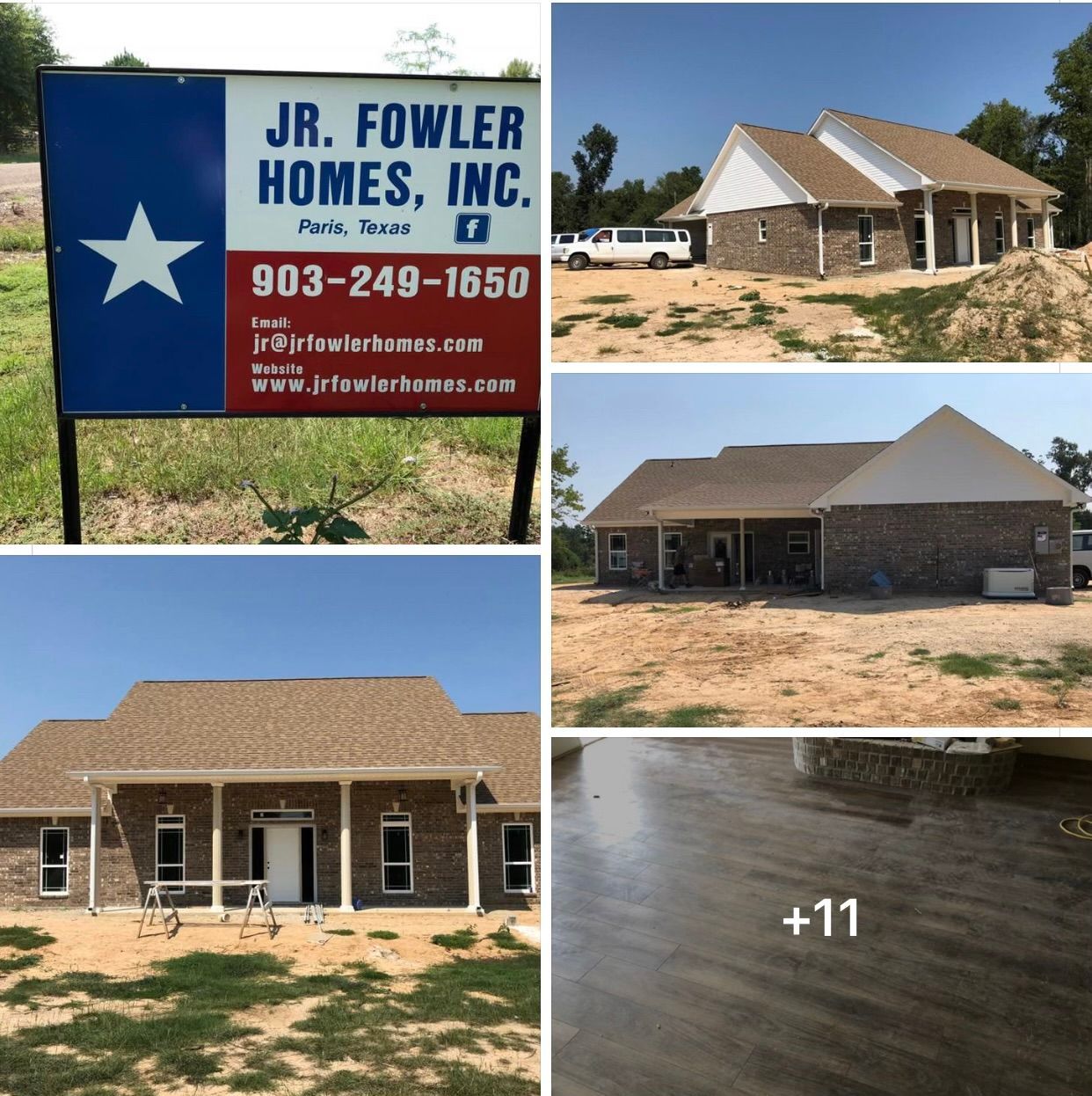 A sign for jr. fowler homes inc. is above a house