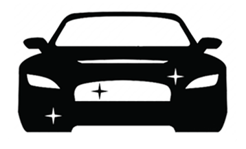 Black car with shining headlights and a sparkling bumper.