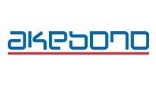 Logo for Akesono, blue text above a red line.