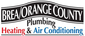 Brea/Orange County Plumbing, Heating & Air Conditioning logo in black, red, and blue