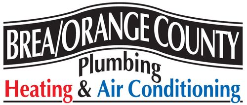 Brea/Orange County Plumbing, Heating & Air Conditioning logo in black, red, and blue