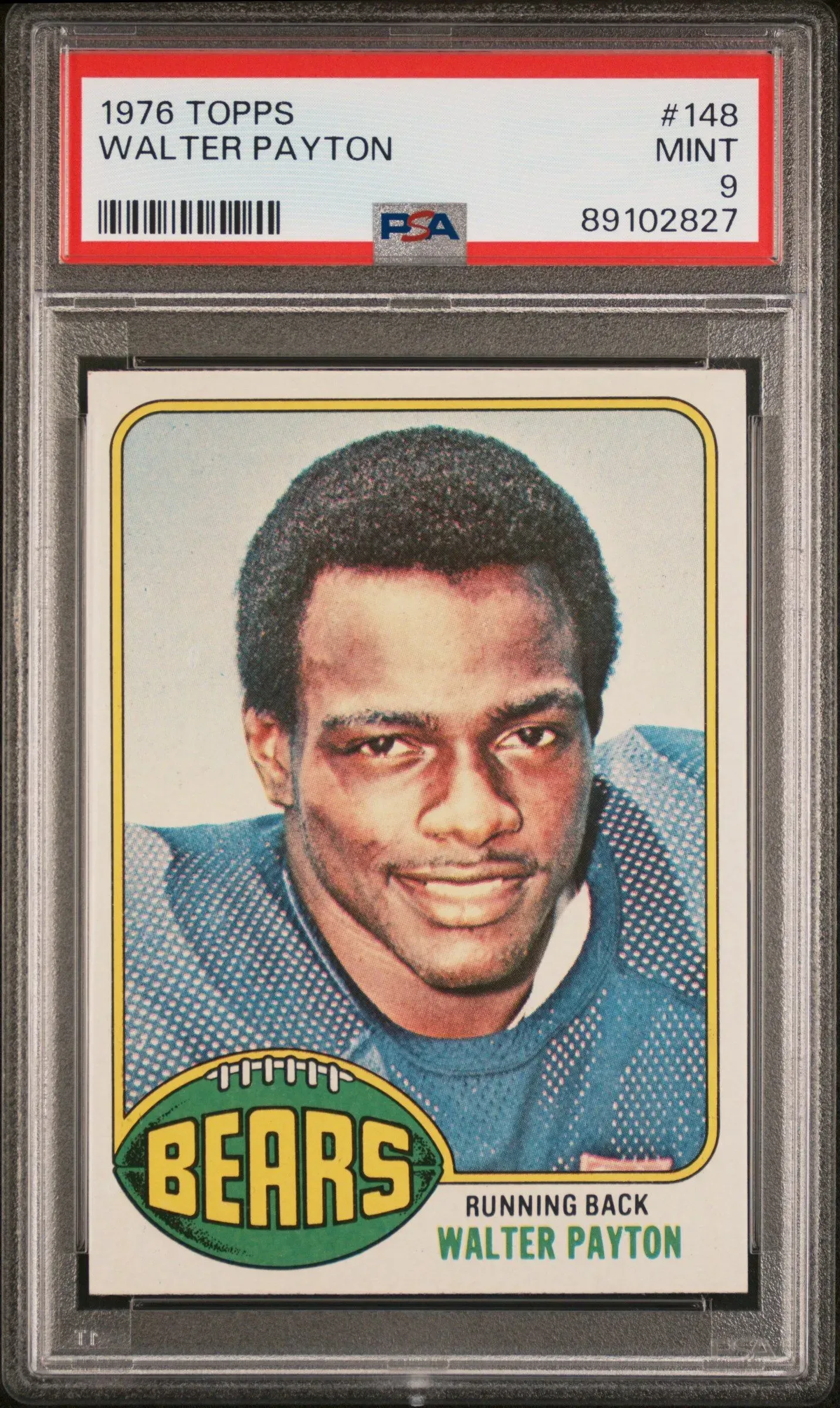 1987 Topps Walter Payton Chicago Bears trading card with portrait and stats header