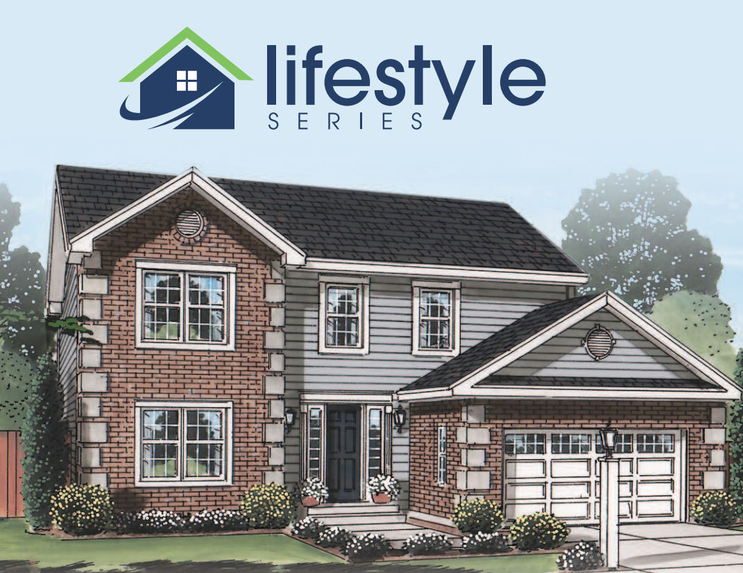 Lifestyle Series logo over an illustration of a brick-and-siding suburban house with a garage.