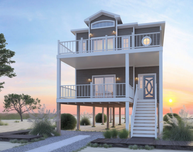 Black-and-white architectural elevation of a two-story house with multiple windows and shutters.