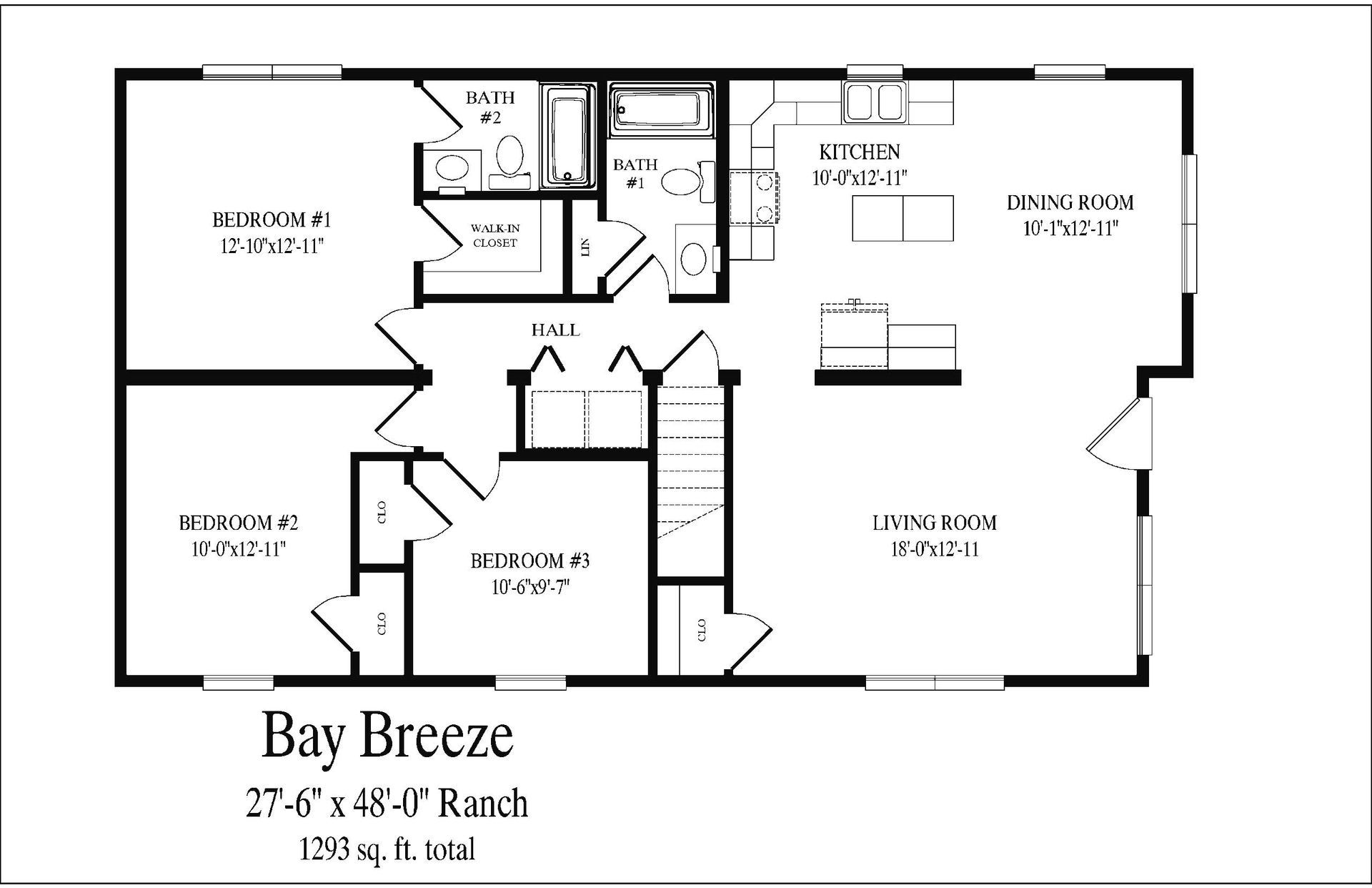 Floor plan of a ranch home named 
