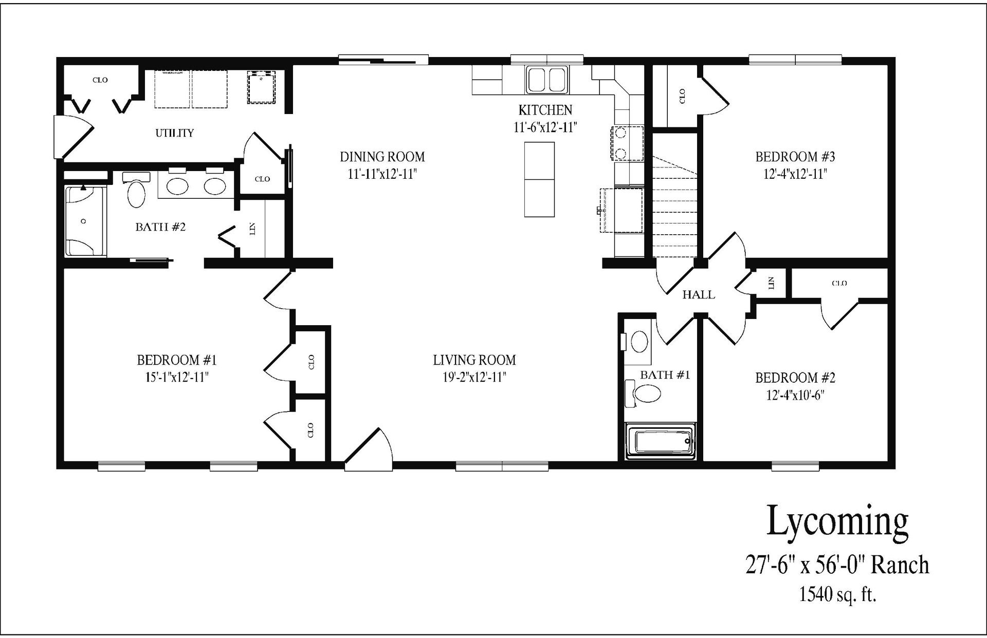 Floor plan of a ranch-style house labeled 