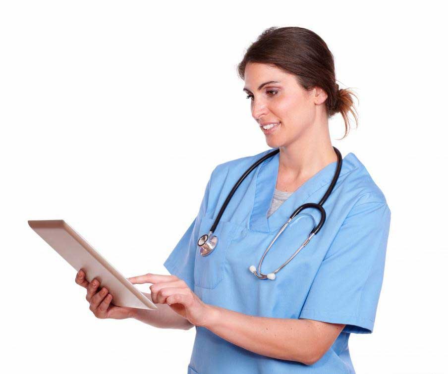 Nurse using a tablet device